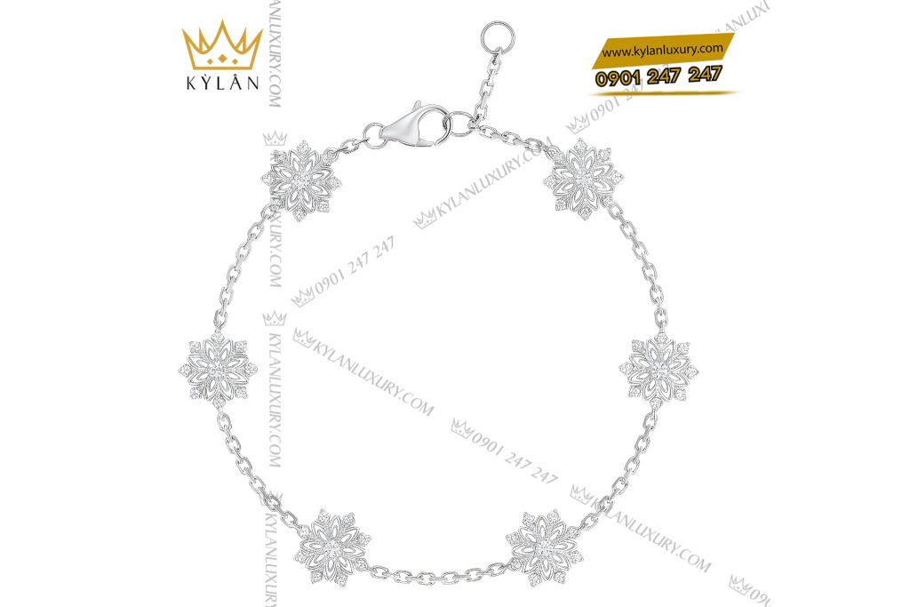 Lắc tay hoa tuyết vàng trắng Au750 đính kim cương 2 Lắc tay hoa tuyết vàng trắng Au750 đính kim cương