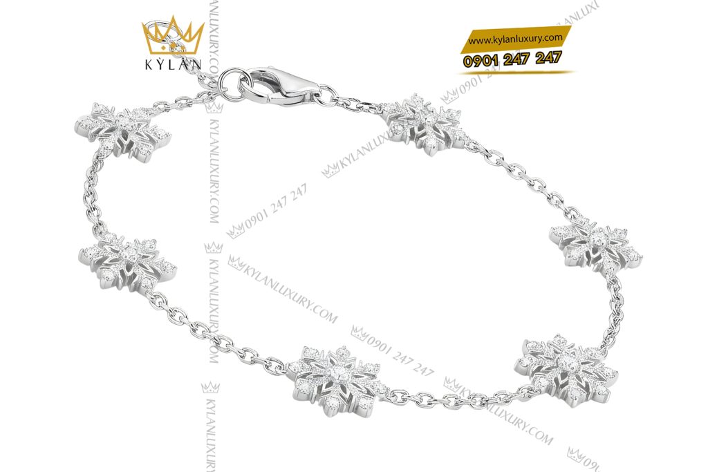 Lắc tay hoa tuyết vàng trắng Au750 đính kim cương 3 Lắc tay hoa tuyết vàng trắng Au750 đính kim cương