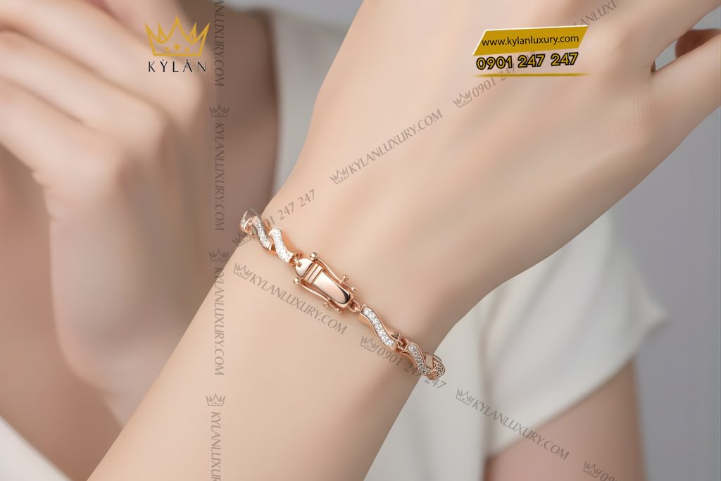 Lắc tay vàng hồng Au750 đính kim cương 5 Lắc tay vàng hồng Au750 đính kim cương