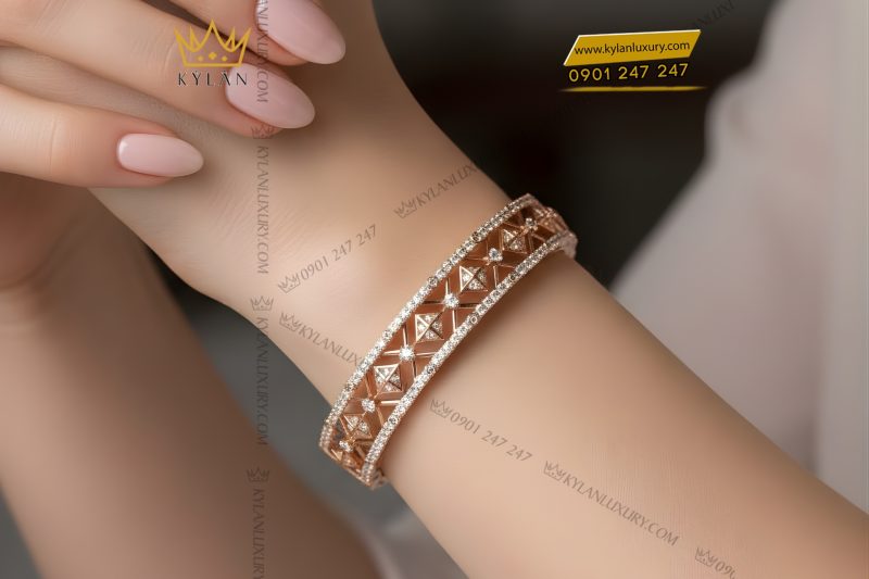 Lắc tay vàng hồng Au750 đính kim cương