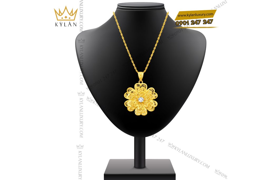 Kỳ Lân Luxury Mat day chuyen Hoa Mai vang Au750 dinh kim cuong 2 Mặt dây chuyền Hoa Mai vàng Au750 đính kim cương