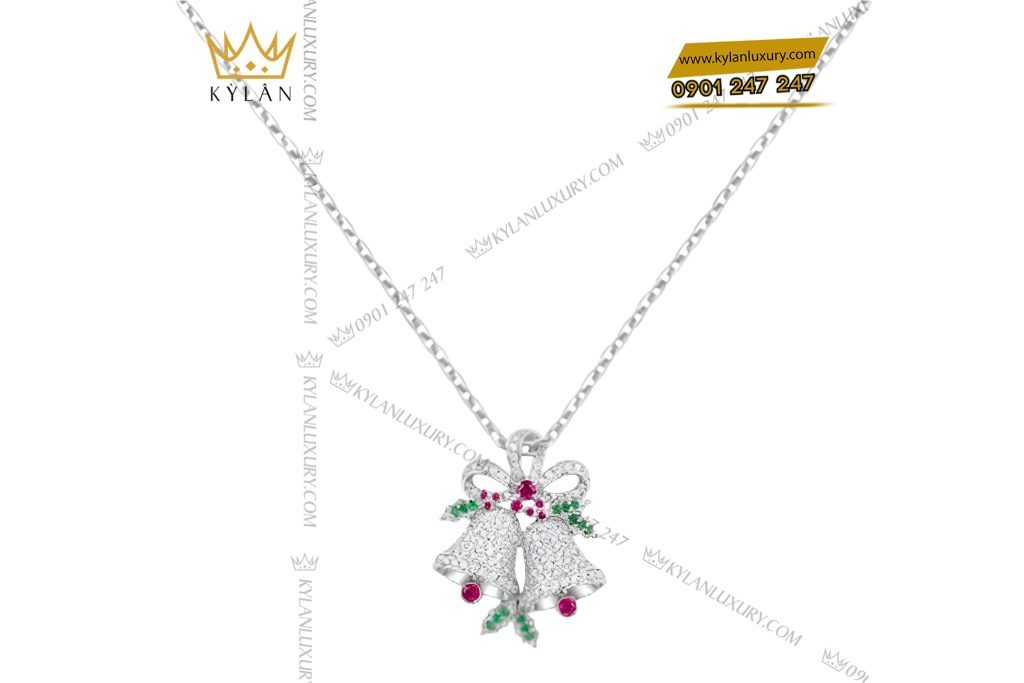Mặt dây chuyền chuông vàng trắng Au750 đính kim cương và đá quý 7 Kỳ Lân Luxury Mat day chuyen chuong vang trang Au750 dinh kim cuong va da quy 3 Mặt dây chuyền chuông vàng trắng Au750 đính kim cương và đá quý