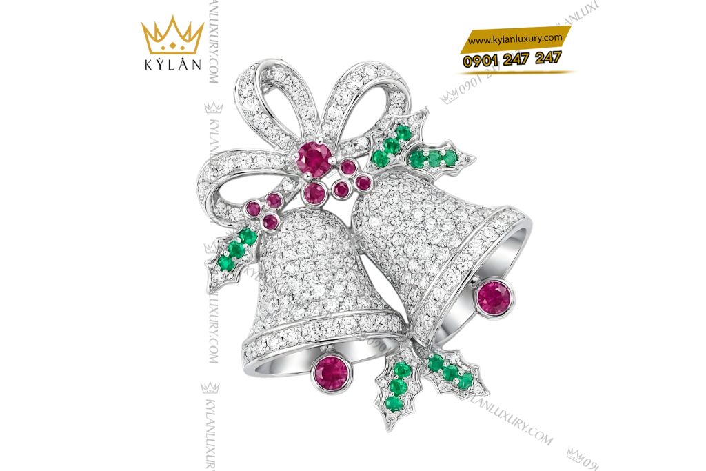 Mặt dây chuyền chuông vàng trắng Au750 đính kim cương và đá quý 11 Kỳ Lân Luxury Mat day chuyen chuong vang trang Au750 dinh kim cuong va da quy 7 Mặt dây chuyền chuông vàng trắng Au750 đính kim cương và đá quý