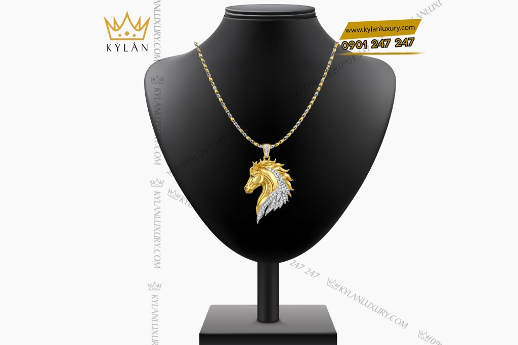 Mặt dây chuyền hình con ngựa vàng Au750 đính kim cương