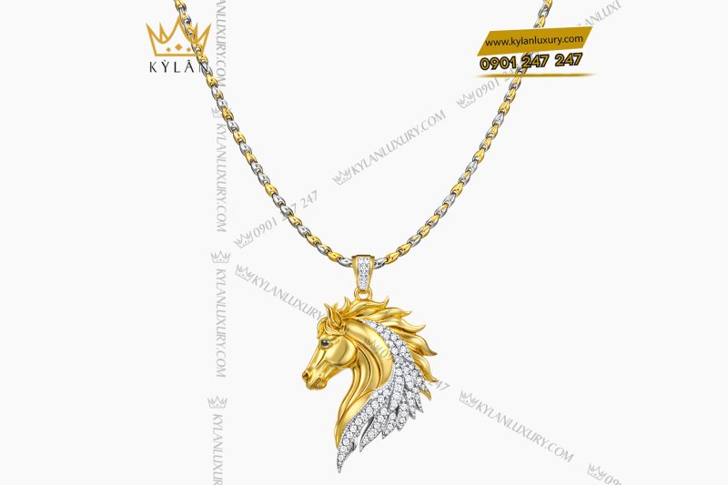 Mặt dây chuyền hình con ngựa vàng Au750 đính kim cương