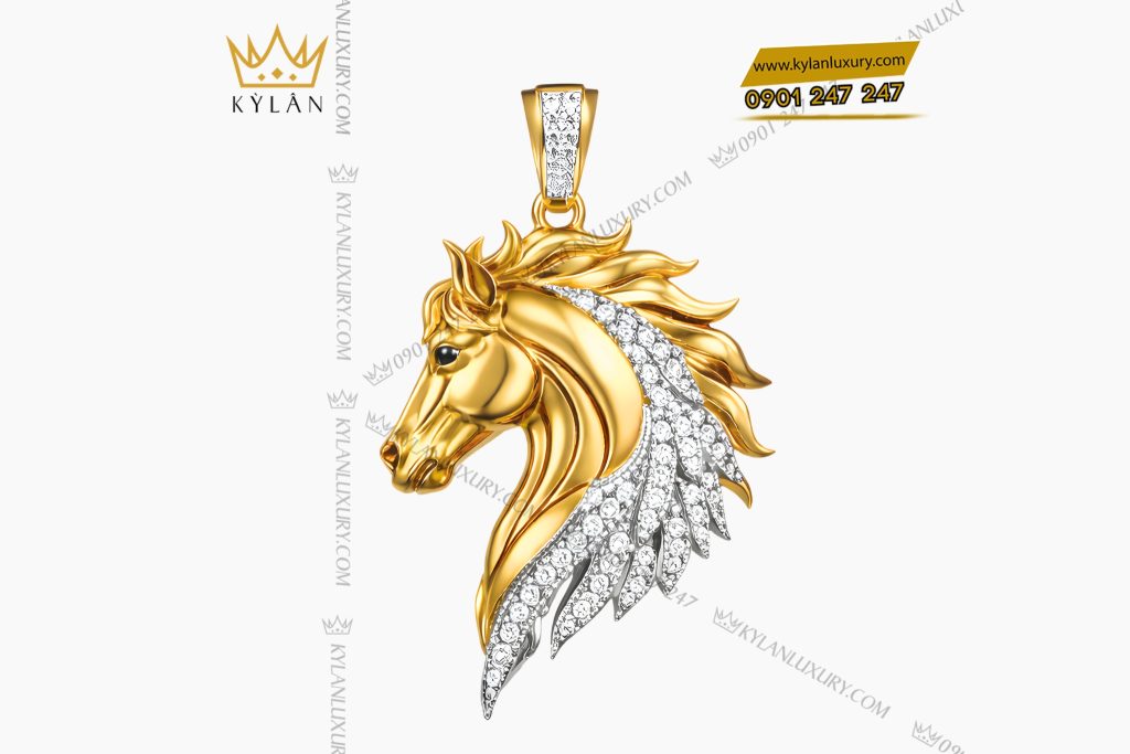 Mặt dây chuyền hình con ngựa vàng Au750 đính kim cương