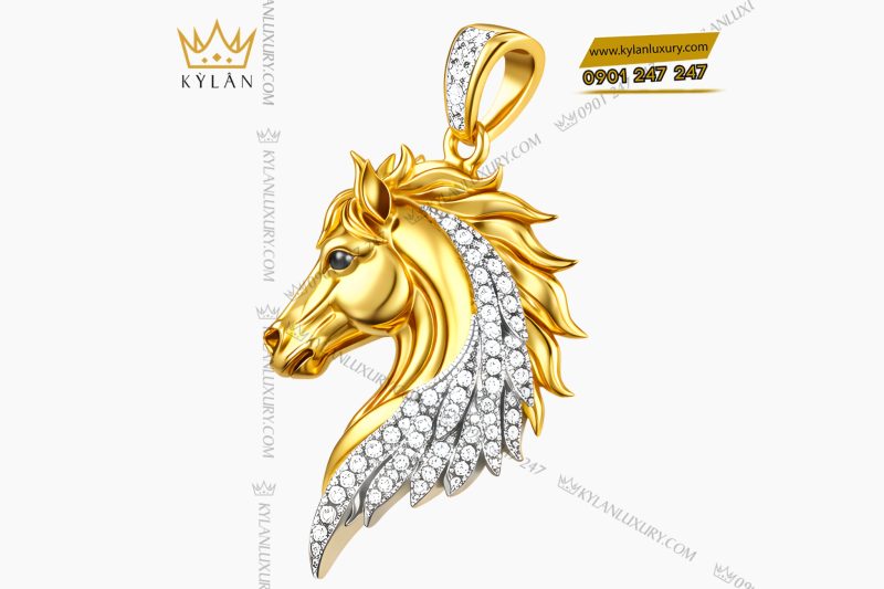Mặt dây chuyền hình con ngựa vàng Au750 đính kim cương