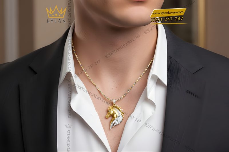 Mặt dây chuyền hình con ngựa vàng Au750 đính kim cương