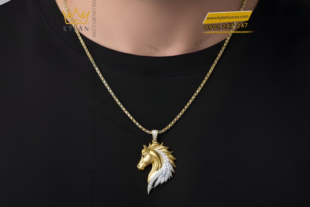 Kỳ Lân Luxury Mat day chuyen hinh con ngua vang Au750 dinh kim cuong 7 Mặt dây chuyền hình con ngựa vàng Au750 đính kim cương