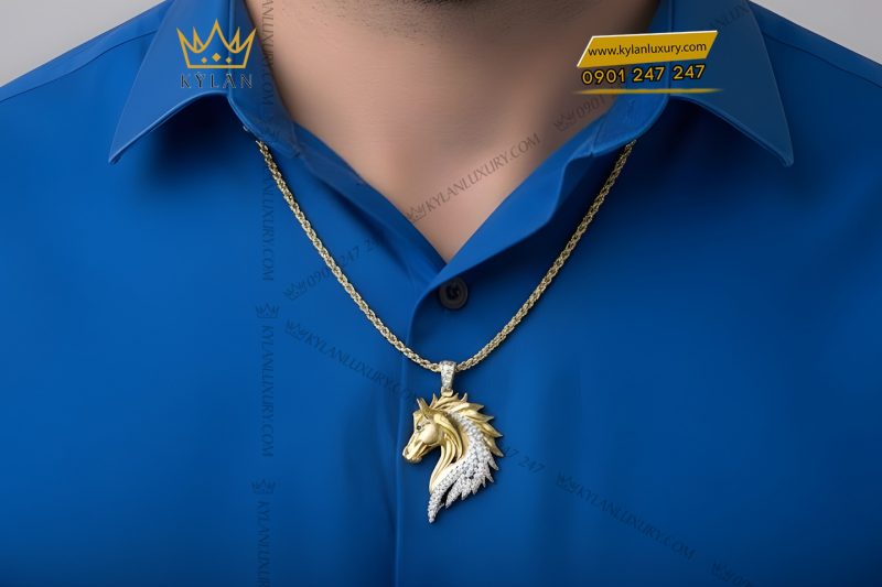 Mặt dây chuyền hình con ngựa vàng Au750 đính kim cương