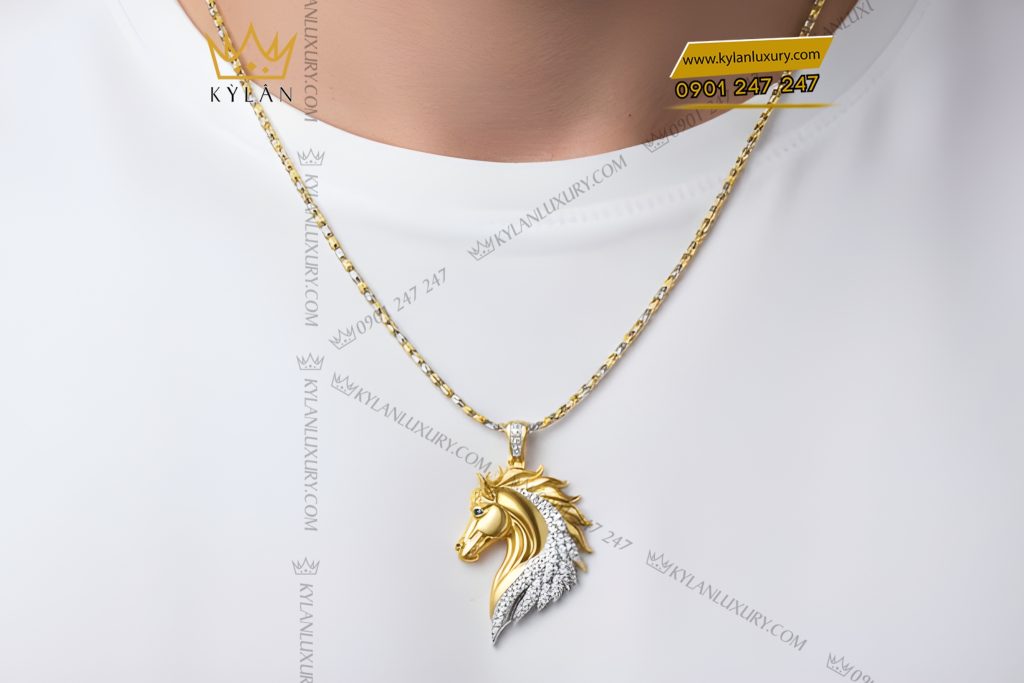 Kỳ Lân Luxury Mat day chuyen hinh con ngua vang Au750 dinh kim cuong 9 Mặt dây chuyền hình con ngựa vàng Au750 đính kim cương