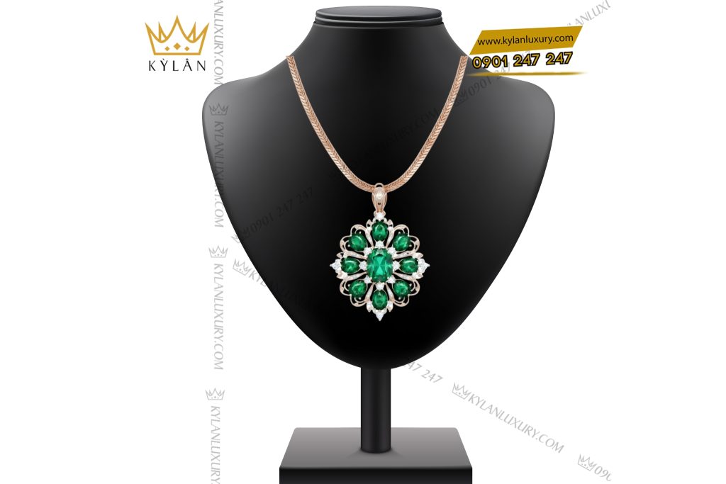 Mặt dây chuyền vàng hồng Au70 đính kim cương và đá quý xanh 8 Kỳ Lân Luxury Mat day chuyen vang hong Au70 dinh kim cuong va da quy xanh 2 Mặt dây chuyền vàng hồng Au70 đính kim cương và đá quý xanh