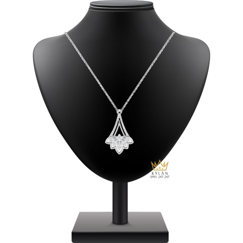 Mặt dây chuyền vàng trắng Au750 đính kim cương