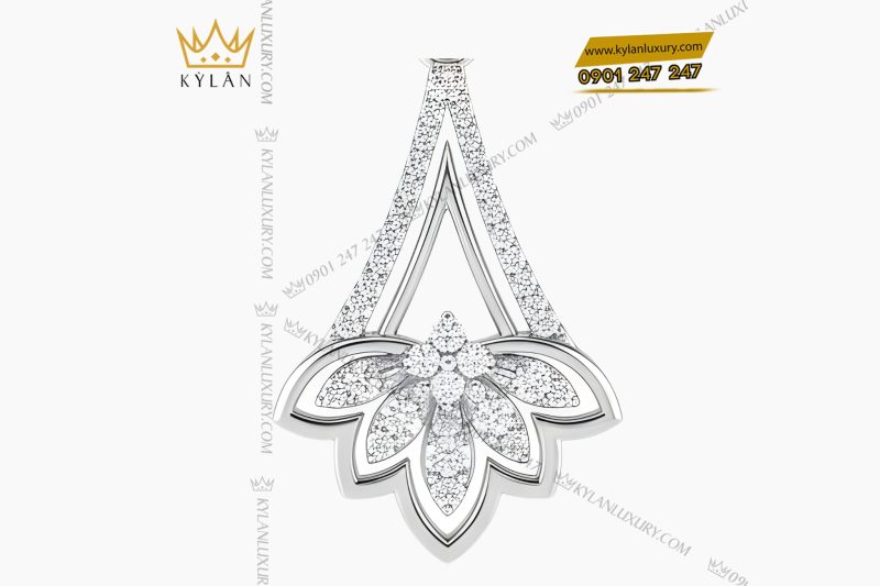 Mặt dây chuyền vàng trắng Au750 đính kim cương