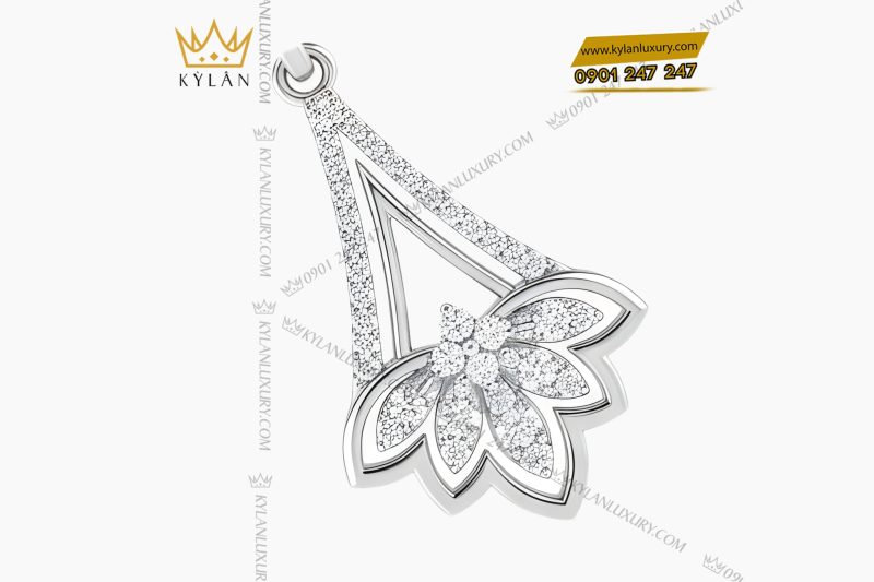 Mặt dây chuyền vàng trắng Au750 đính kim cương