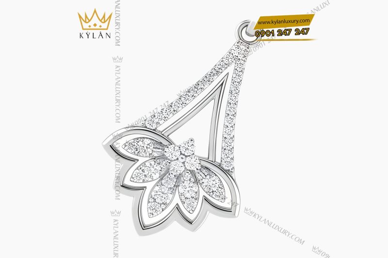 Mặt dây chuyền vàng trắng Au750 đính kim cương