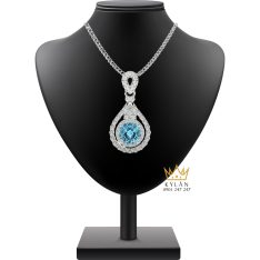 Mặt dây chuyền vàng trắng Au750 đính kim cương và đá Topaz