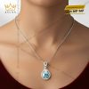 Mặt dây chuyền vàng trắng Au750 đính kim cương và đá Topaz