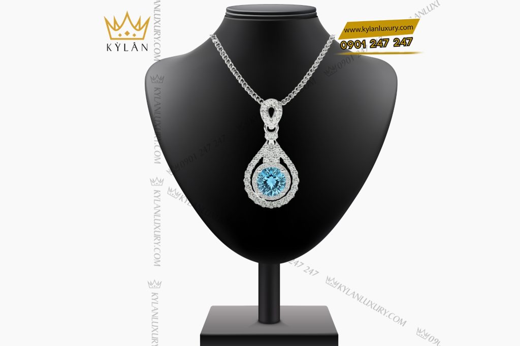 Mặt dây chuyền vàng trắng Au750 đính kim cương và đá Topaz