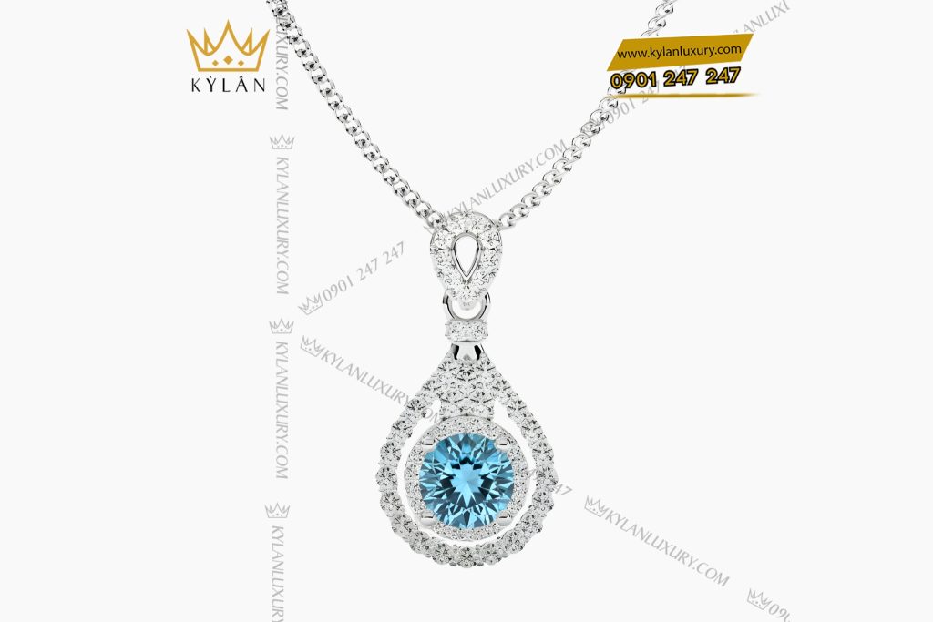 Mặt dây chuyền vàng trắng Au750 đính kim cương và đá Topaz