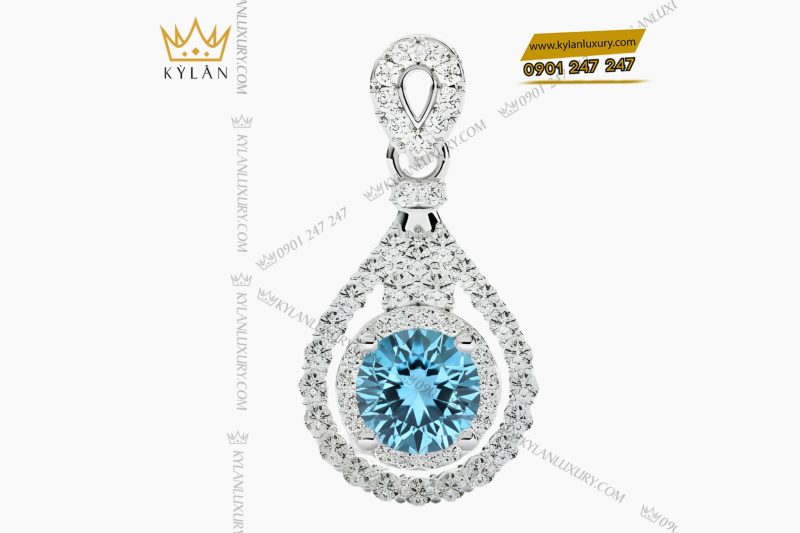 Mặt dây chuyền vàng trắng Au750 đính kim cương và đá Topaz