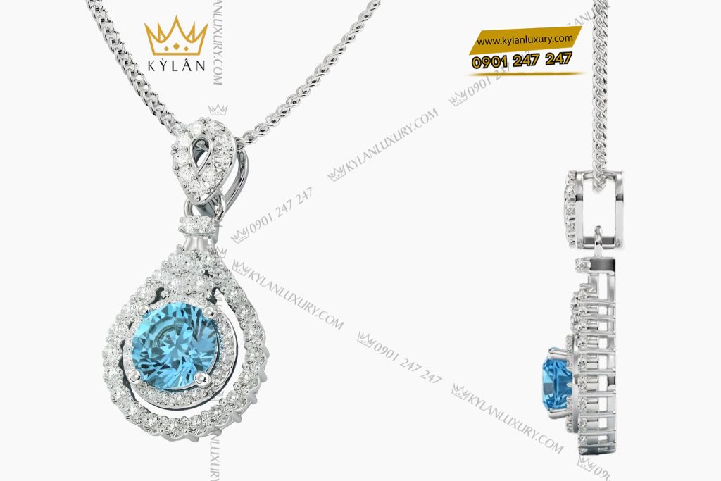 Kỳ Lân Luxury Mat day chuyen vang trang Au750 dinh kim cuong va da Topaz 6 Mặt dây chuyền vàng trắng Au750 đính kim cương và đá Topaz