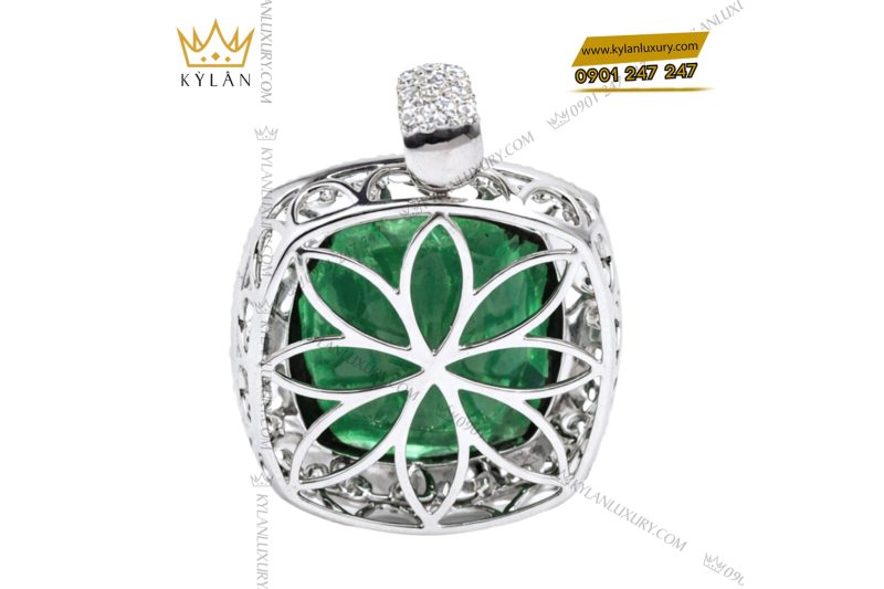Mặt dây chuyền vàng trắng Au750 đính kim cương và đá ngọc lục bảo