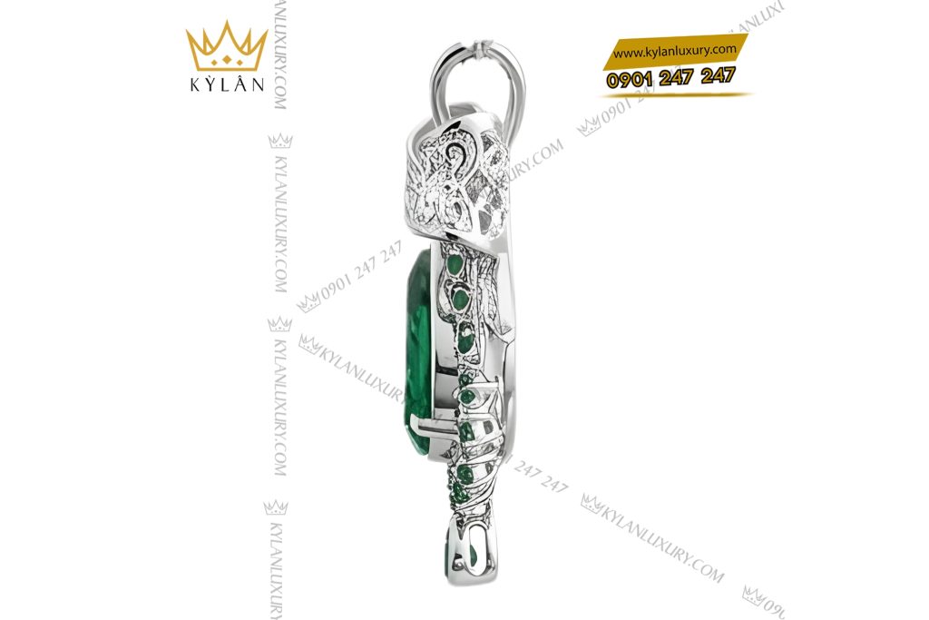 Mặt dây chuyền vàng trắng Au750 đính kim cương và đá quý xanh 12 Kỳ Lân Luxury Mat day chuyen vang trang Au750 dinh kim cuong va da quy xanh 6 1 Mặt dây chuyền vàng trắng Au750 đính kim cương và đá quý xanh
