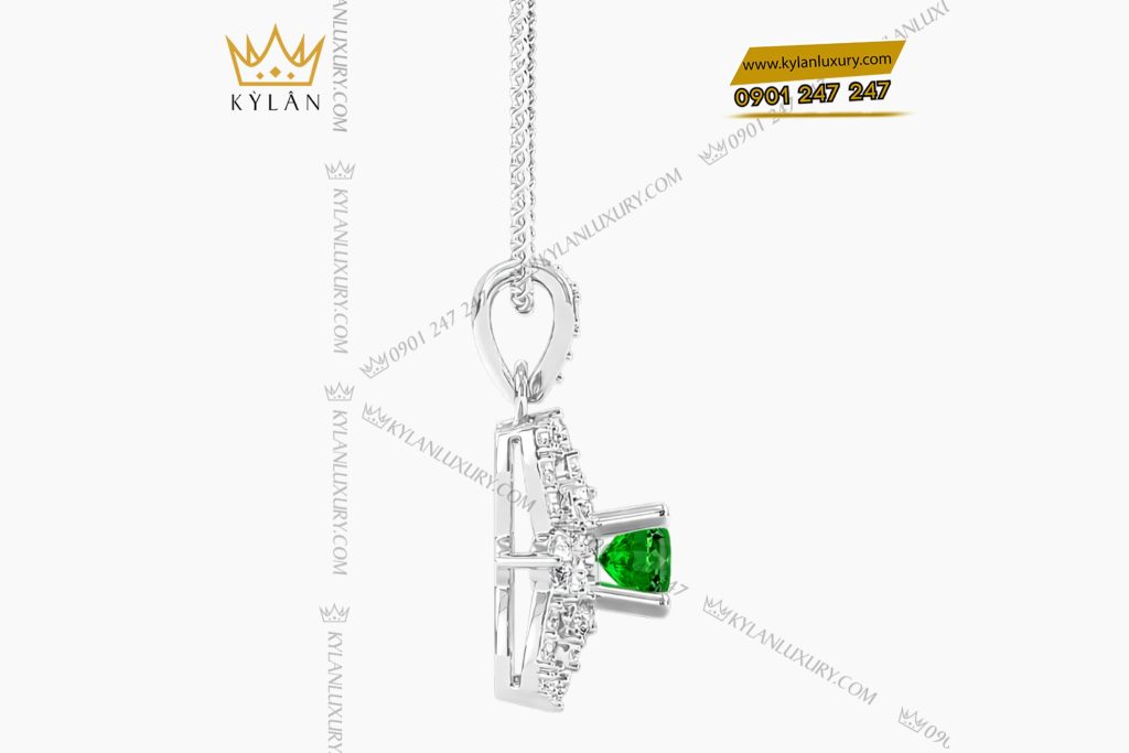 Mặt dây chuyền vàng trắng Au750 đính kim cương và đá quý xanh 6 Mặt dây chuyền vàng trắng Au750 đính kim cương và đá quý xanh