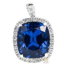 Mặt dây chuyền vàng trắng Au750 đính kim cương và đá sapphire xanh Mặt dây chuyền vàng trắng Au750 đính kim cương và đá sapphire xanh