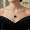 Mặt dây chuyền vàng trắng Au750 đính kim cương và đá sapphire xanh