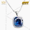 Mặt dây chuyền vàng trắng Au750 đính kim cương và đá sapphire xanh