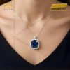 Mặt dây chuyền vàng trắng Au750 đính kim cương và đá sapphire xanh