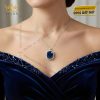 Mặt dây chuyền vàng trắng Au750 đính kim cương và đá sapphire xanh