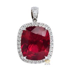 Mặt dây chuyền vàng trắng Au750 đính kim cương và sapphire đỏ