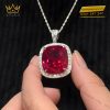 Mặt dây chuyền vàng trắng Au750 đính kim cương và sapphire đỏ