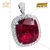 Mặt dây chuyền vàng trắng Au750 đính kim cương và sapphire đỏ