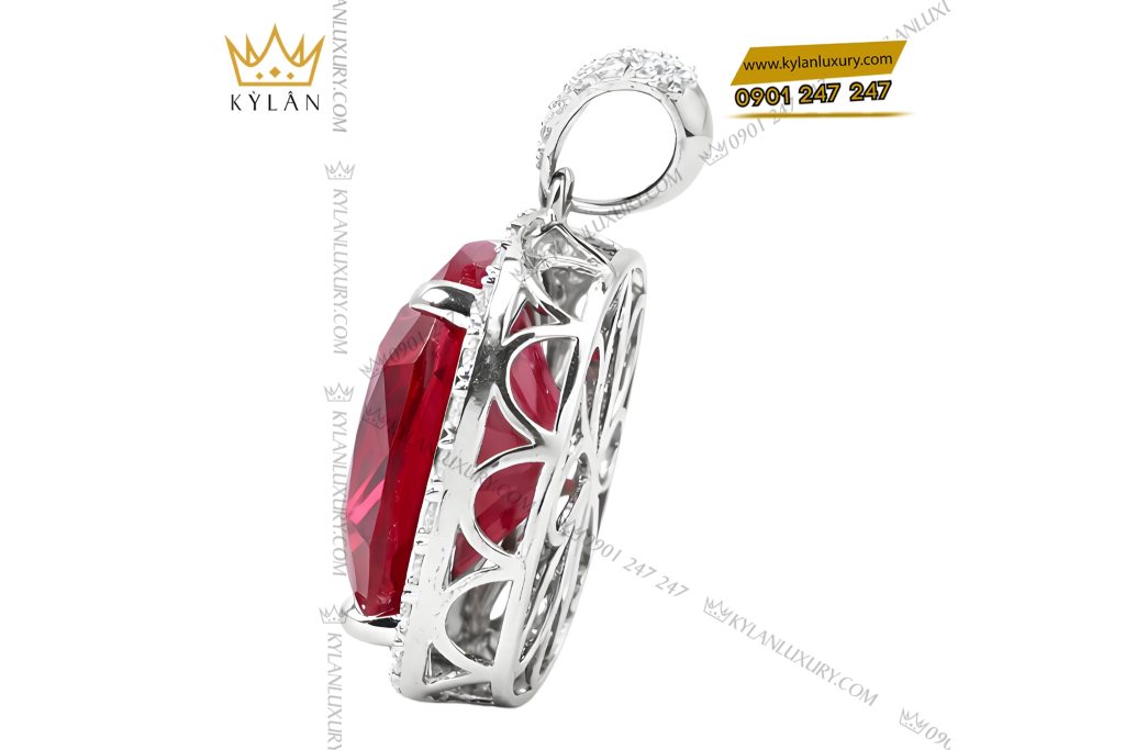 Kỳ Lân Luxury Mat day chuyen vang trang Au750 dinh kim cuong va sapphire do 8 Mặt dây chuyền vàng trắng Au750 đính kim cương và sapphire đỏ