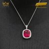 Mặt dây chuyền vàng trắng Au750 đính kim cương và sapphire đỏ