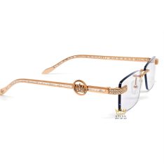 Mắt kính vàng hồng Au750 đính logo vương miện và kim cương baguette