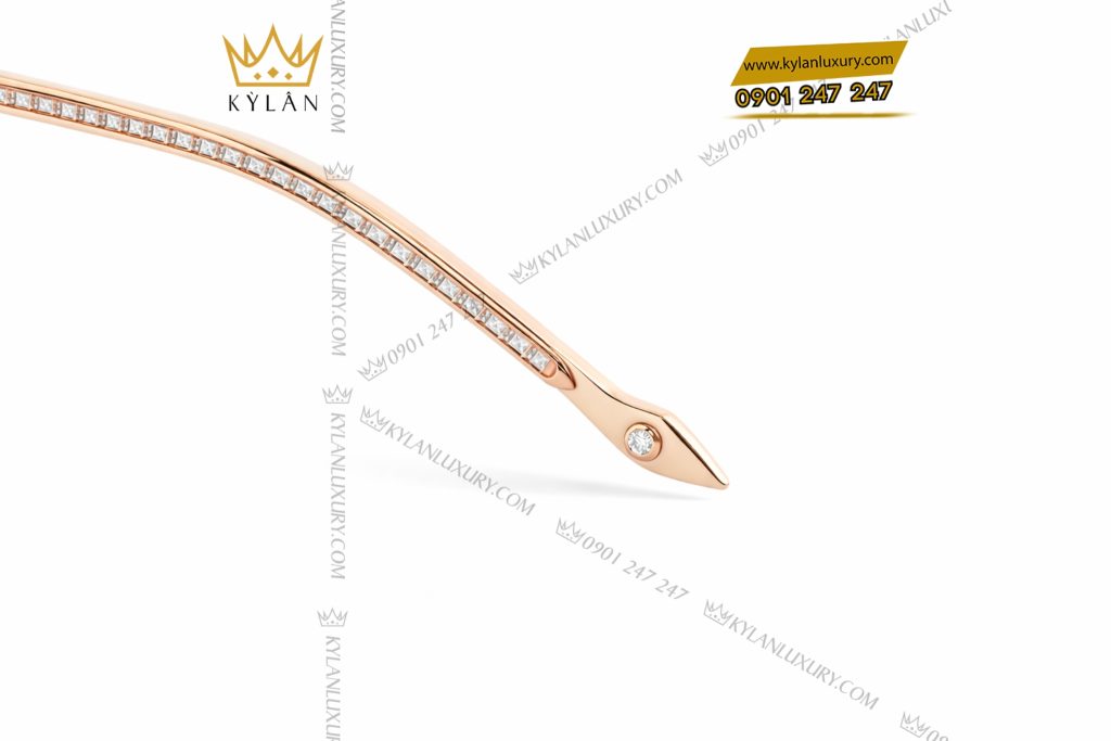 Mắt kính vàng hồng Au750 đính logo vương miện và kim cương baguette