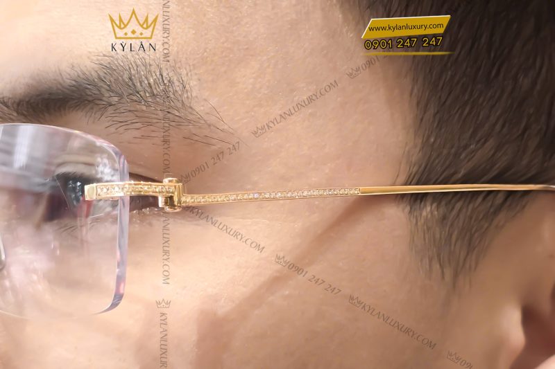Mắt kính vàng hồng Au750 đính kim cương