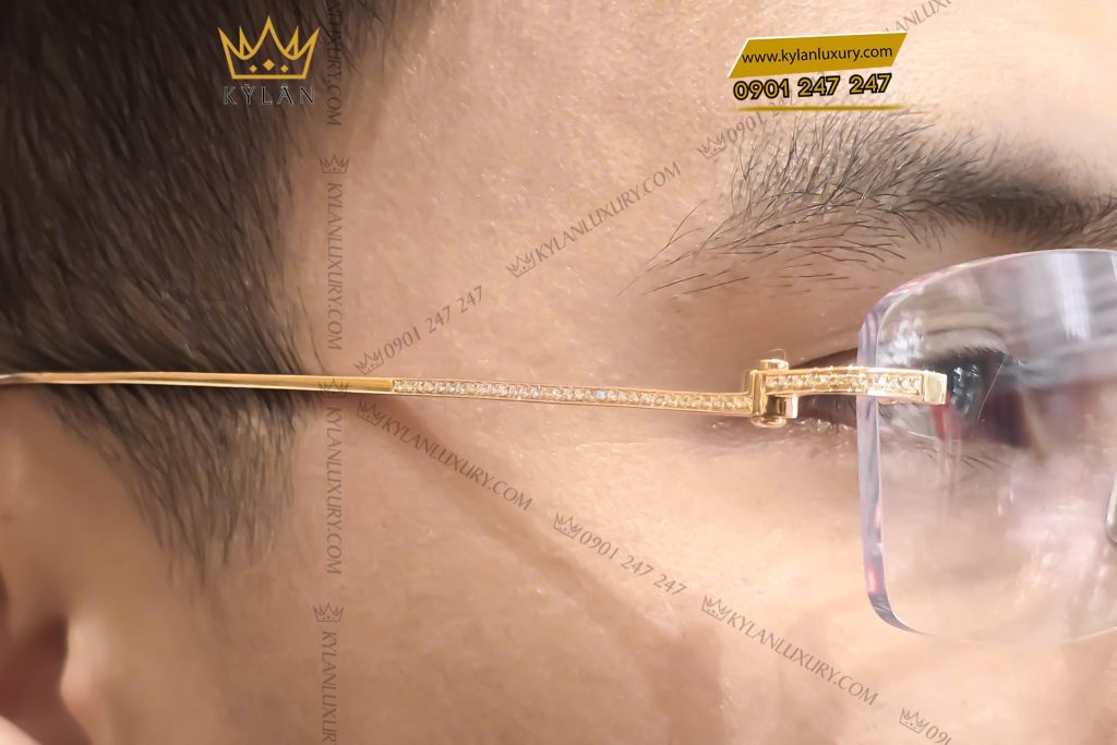 Mắt kính vàng hồng Au750 đính kim cương