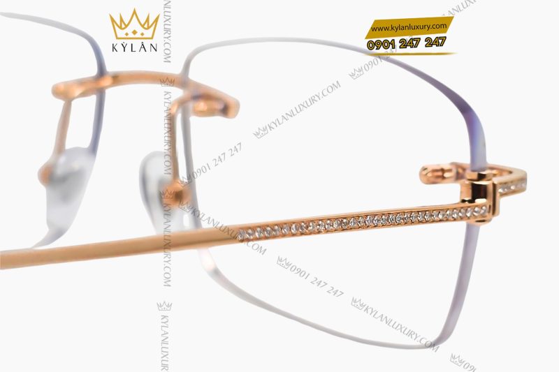 Mắt kính vàng hồng Au750 đính kim cương