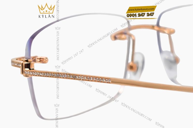 Mắt kính vàng hồng Au750 đính kim cương