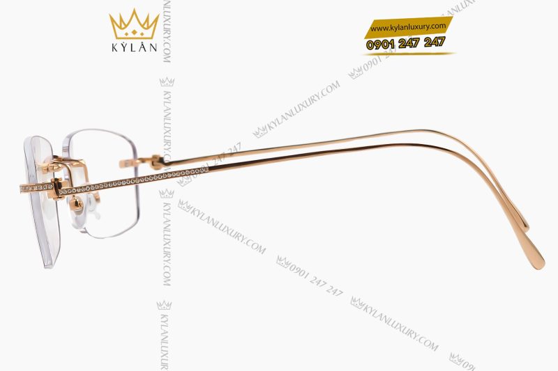 Mắt kính vàng hồng Au750 đính kim cương
