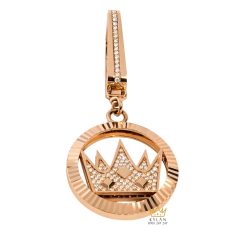 Móc khóa charm logo vương miện vàng hồng Au750 đính kim cương