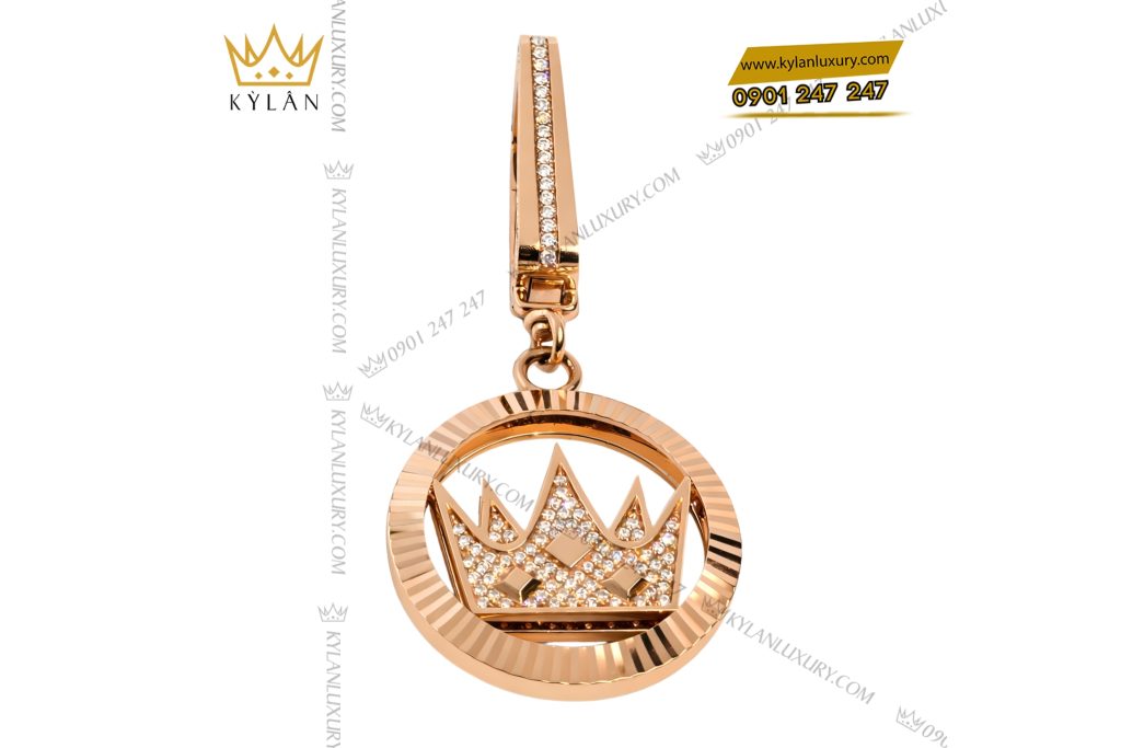 Móc khóa charm logo vương miện vàng hồng Au750 đính kim cương