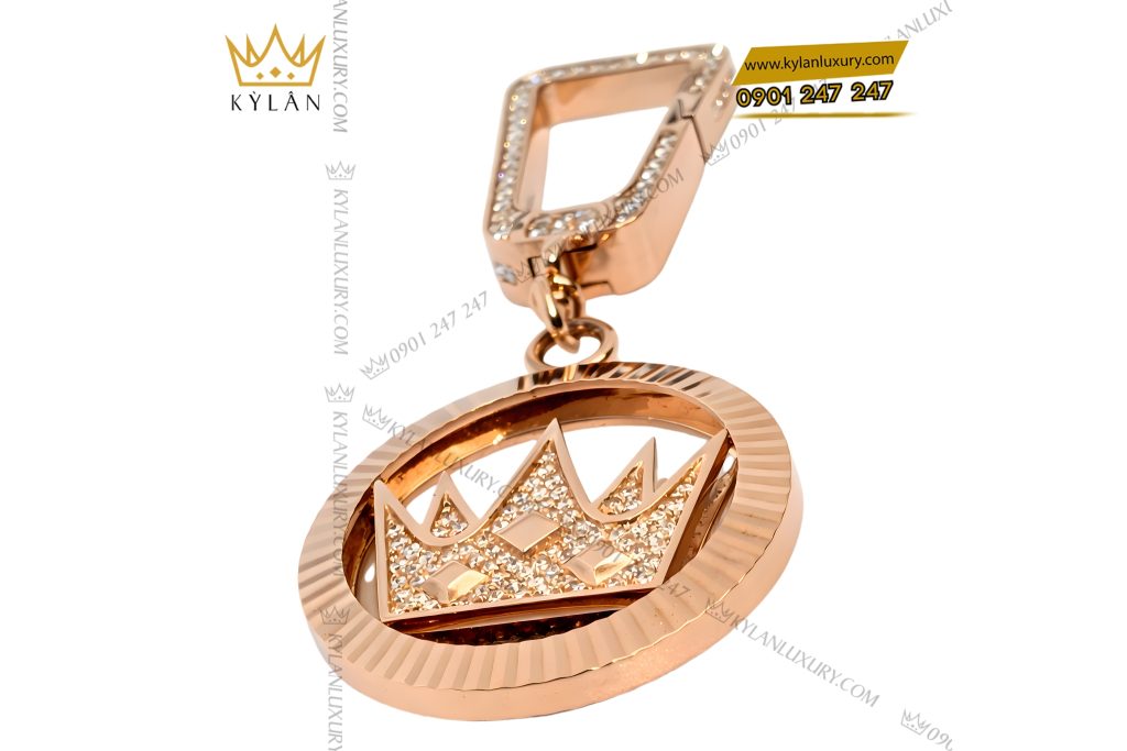 Móc khóa charm logo vương miện vàng hồng Au750 đính kim cương