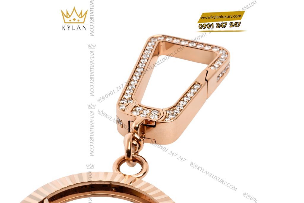 Móc khóa charm logo vương miện vàng hồng Au750 đính kim cương